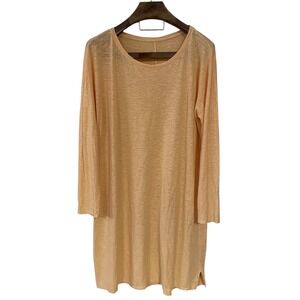 Eileen Fisher Peach Hemp Organic Cotton Slub Knit Midi Shirt Dress Coastal XL